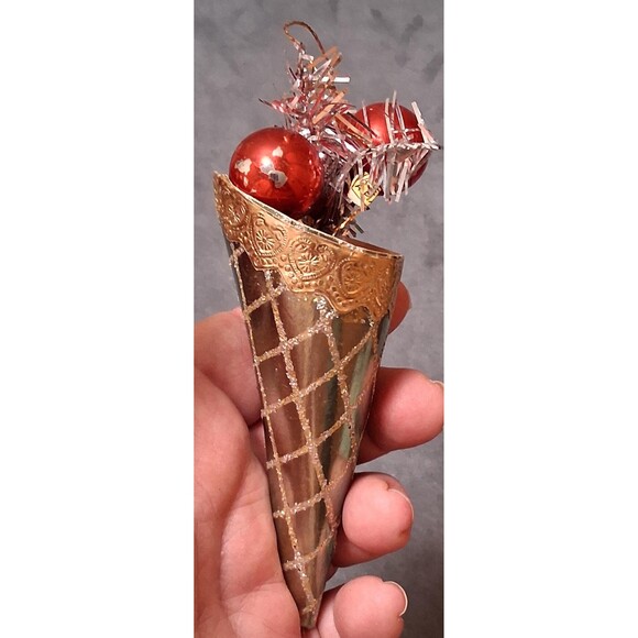 Vintage Christmas Cone Ornament Tinsel & Balls - Picture 2 of 7